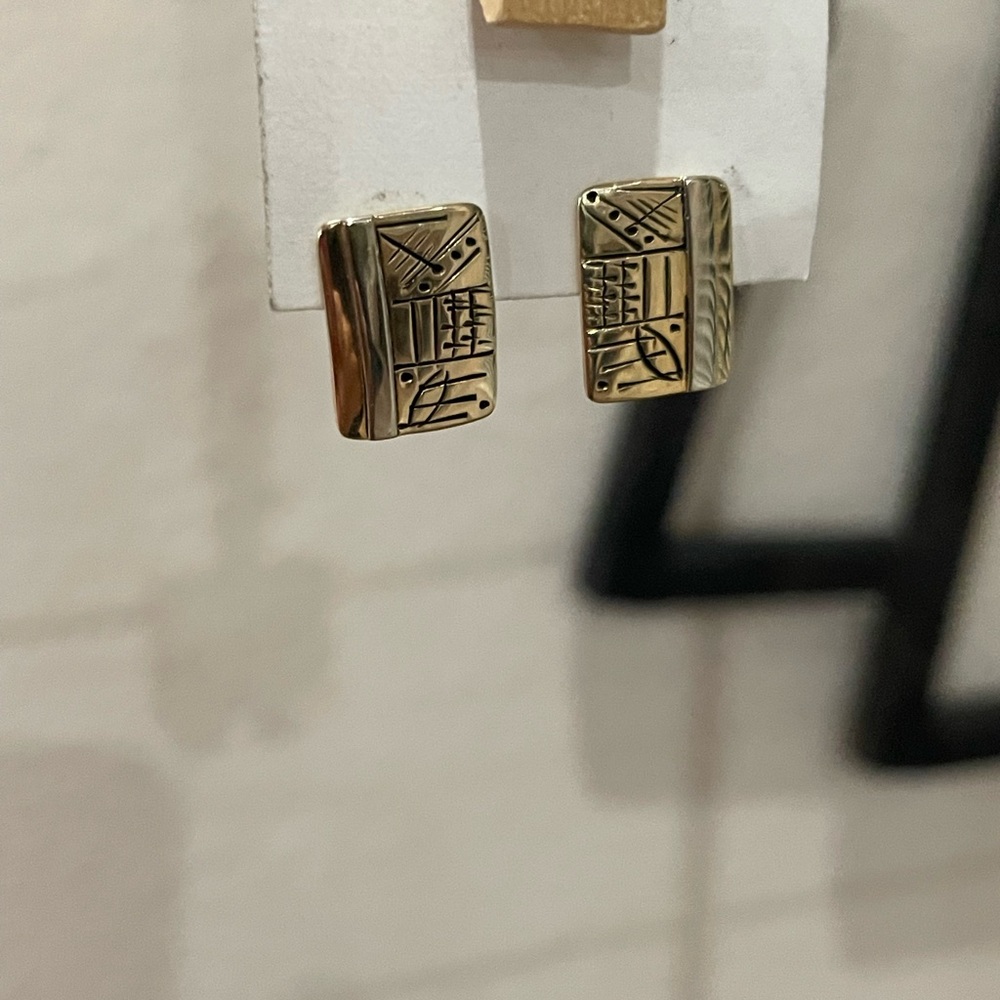 14k Yellow Gold and Sterling Rectangle Earrings by Moon Dance Arts